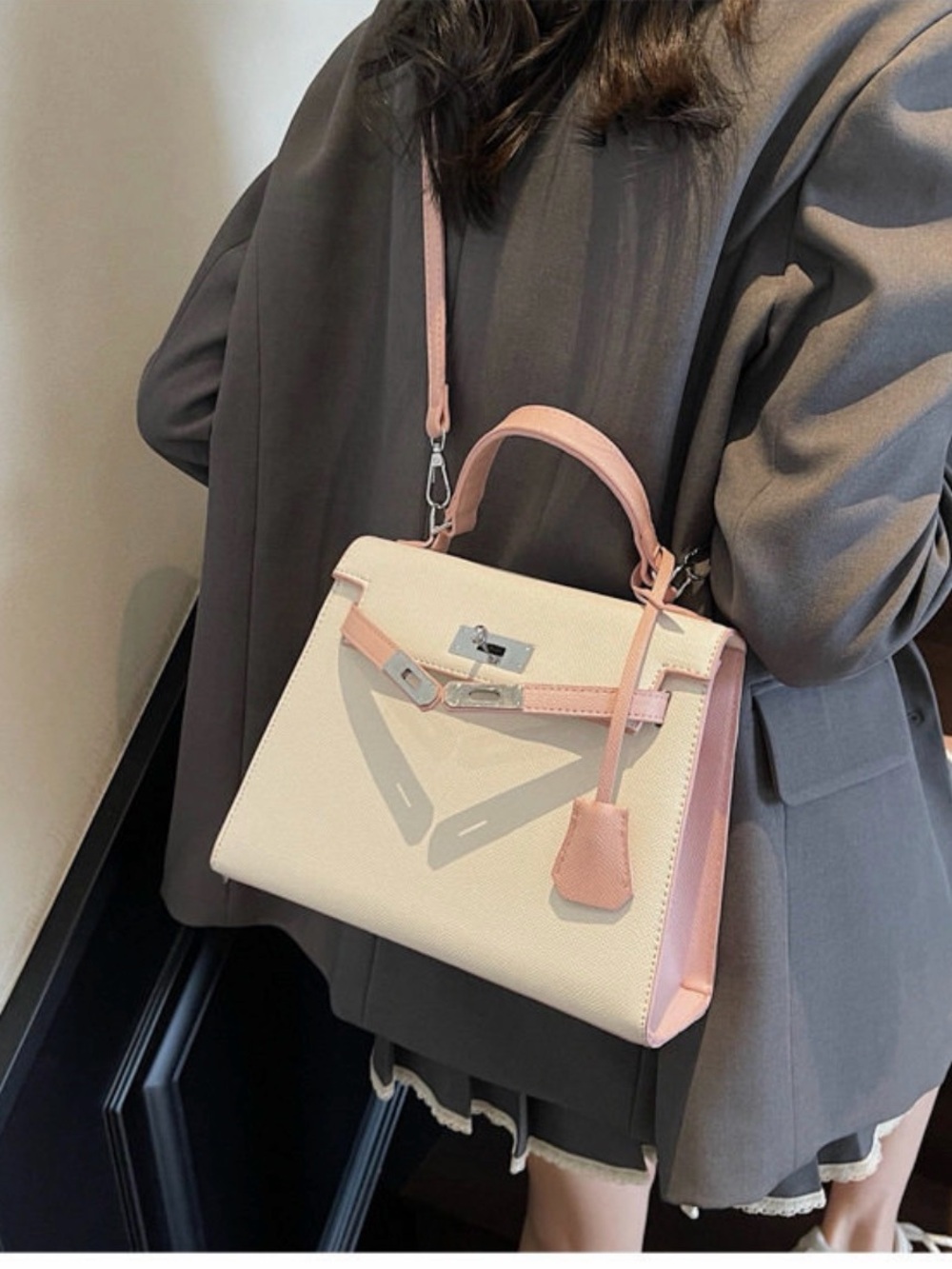 Elegant Cream and Pink Top-Handle Satchel